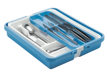 Cargar imagen en el visor de la galería, Porta cubiertos Extensible Plástico, Organizador Para Cubiertos, Cubertero triple Azul Blanco, Bandeja de cubiertos - Tontarelli