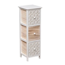 Cargar imagen en el visor de la galería, TENDANCE - Mueble Sinfonier Cajonera Madera Mdf y Paulownia Blanco color natural y blanco grabado decoración
