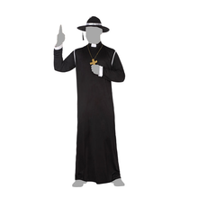Cargar imagen en el visor de la galería, Disfraz Cura Negra Sotana Hombre Adulto Para Carnaval Halloween Fiestas