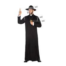 Cargar imagen en el visor de la galería, Disfraz Cura Negra Sotana Hombre Adulto Para Carnaval Halloween Fiestas