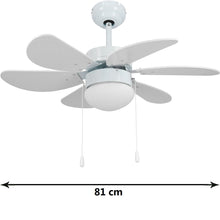 Cargar imagen en el visor de la galería, Ventilador de techo con luz Led, 6 aspas, Utrasilencioso, 3 velocidades de ventilación, 81 cm de diámetro, 70 W - Gerimport