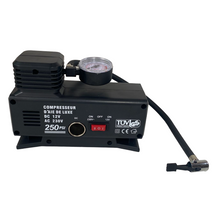 Cargar imagen en el visor de la galería, Kmt style Compresor de Aire Eléctrico 2 en 1 Para Mechero de Coche 12V y Corriente 230V, 250 PSI, 72 W, Bomba de aire Portatíl, Inflador Eléctrico Para Inflar Ruedas de Coche Bicicleta y Pelotas