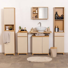 Cargar imagen en el visor de la galería, Mueble de Baño Rivoli 1 Puerta + 1 Cajón | Armario Bajo con Estante Interior | Acabado Lacado Liso + Roble | 83x38x30 cm