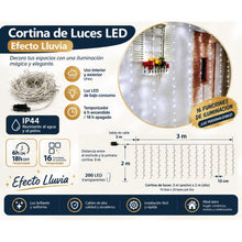 Cargar imagen en el visor de la galería, Cortina Luces LED Efecto Lluvia Multicolor o Blanco, Cable Transparente, 200/300 LED, 3x2 m o 3x3 m