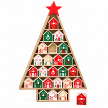 Cargar imagen en el visor de la galería, Calendario de Adviento de Madera en Forma de Árbol con 24 Casitas | Decoración Navideña Infantil