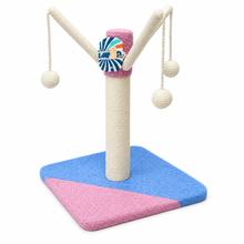 Cargar imagen en el visor de la galería, Rascador para Gatos de 50 cm con Base Acolchada y Juguetes Colgantes, Poste de Sisal para Arañar, Rosa y Azul