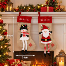 Cargar imagen en el visor de la galería, Set de 2 Calcetines Navideños, Botas de Navidad Colgantes – Diseños Navideños con Estilo en Tela de Cáñamo (28x54 cm) y Estilo Pie de Elfo (24x40 cm)