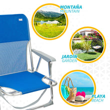 Cargar imagen en el visor de la galería, Silla plegable fija con reposabrazos aluminio Silla de playa fija con topes antivuelco y asa de