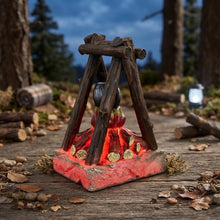 Cargar imagen en el visor de la galería, Estufa Fuego con Luz LED para Belén - Accesorios Decorativos de Resina, 3 Modelos Rústicos para Nacimiento de Navidad (Pilas Incluidas)
