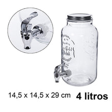 Cargar imagen en el visor de la galería, Tarro dispensador con grifo y tapa Volga 4 Litro Cristal Bebida
