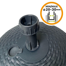 Cargar imagen en el visor de la galería, Base sombrilla terraza exterior circular negra, resistente al agua y a los rayos del sol, base parasol con depósito de agua o arena, duradera y estable