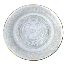 Cargar imagen en el visor de la galería, Plato deTartera Frutero de Mesa de cristal transparente con Borde de Plato Dorado y grabados geométricos para Decoración de Navidad y Uso Diarioción