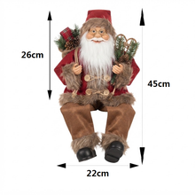 Cargar imagen en el visor de la galería, Papá Noel Sentado 45cm con Linterna, Gafas y Saco de Regalos - Figura Decorativa Navideña, Adorno de Navidad para Hogar, Chimenea o Estantería