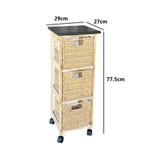 Cargar imagen en el visor de la galería, Mueble Cajonera con Ruedas 3 Cajones | Estructura Paulownia/MDF/Álamo | Blanco o Natural | 77,5x29x27 cm