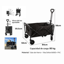 Cargar imagen en el visor de la galería, Carrito Plegable de Camping 60/80KG con 4 Ruedas Todo Terreno, Asa Ajustable, Carro de Almacenamiento Portátil para Playa, Picnic, Pesca y Jardín