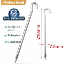 Cargar imagen en el visor de la galería, Piquetas Metálicas Reforzadas para Camping 8 Piezas Ø7.8mm x 21cm – Estacas de Acero Pesado para Tienda de Campaña y Toldos