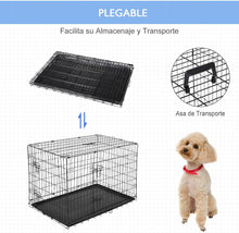 Cargar imagen en el visor de la galería, Transportín de Perro de 2 Puertas, Jaula para Perro Gato Animales Mascota Plegble con Asa Metal Alambre Con Bandeja Plástico Extraible
