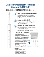 Cargar imagen en el visor de la galería, Cepillo Dental Eléctrico Sónico Recargable con 4 cabezales, Cable USB Tipo C y 1 estuche de viaje Blanco