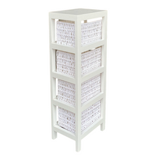 Cargar imagen en el visor de la galería, Mueble Sinfonier Cajonera MDF / Paulwonia Con 4 Cestas Trenzada - Color Blanco, Mueble de almacenaje con 4 cestas, Mesillas de noche, Muebles de dormitorio o Baño
