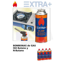 Cargar imagen en el visor de la galería, Cartucho de Gas ISO-250 Butano y N-Butano 227g 400ml, Bombona gas, Recambio Lata Gas para Hornillo portátil de camping o Soplete Quemador - XTRA+