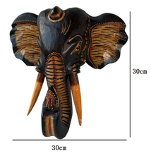 Cargar imagen en el visor de la galería, Cabeza Elefante de Pared de Madera Marrón hecho a mano decoración del hogar