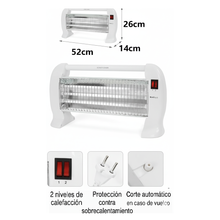 Cargar imagen en el visor de la galería, Calefactor Halógeno 3 Barras Portátil 2 Niveles de Potencia 400-1200W con Protección de Seguridad