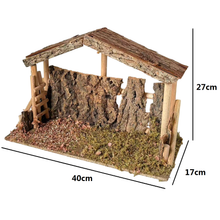 Cargar imagen en el visor de la galería, Casa Portal Madera con musgo para belén de un Nacimiento navidad diseño realista