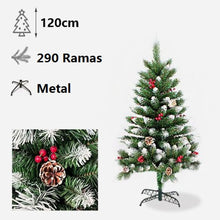 Cargar imagen en el visor de la galería, Árbol de Naviad Artificial con Bayas Rojas, Pinos y Nieve flocado Soporte Metal Para Decoracion de Navidad