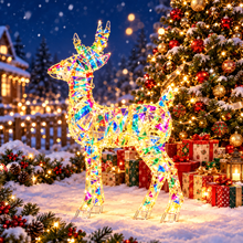 Cargar imagen en el visor de la galería, Ciervo LED Multicolor de Navidad de 53 cm – 50 LED, Funciona con 3 Pilas AA