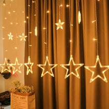 Cargar imagen en el visor de la galería, Cortina de Luz LED 138 LED 2.5 m – Estrellas / Estrellas con Copos de Nieve – 8 Funciones IP44 Interior y Exterior
