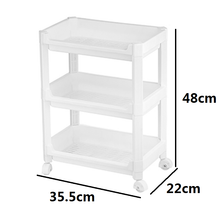 Cargar imagen en el visor de la galería, Estantería de plástico blanco con ruedas para baño y cocina - Carrito organizador de 3, 4 estantes