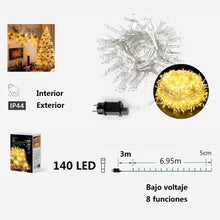 Cargar imagen en el visor de la galería, Guirnalda Luces led Navidad blanco cable transparente interior y exterior 8 funciones guirnaldas