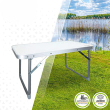 Cargar imagen en el visor de la galería, Mesa plegable baja de playa, 60x40x40cm, estructura de metal, tablero de madera, mesa plegable camping pequeña, tacos antivuelco