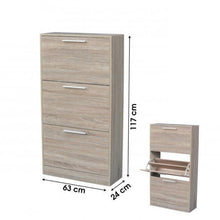 Cargar imagen en el visor de la galería, Mueble Armario de Zapatero madera 3 cajones Roble para 18 pares zapatos Almacenamiento y organización del hogar Armario zapatos
