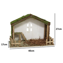 Cargar imagen en el visor de la galería, Casa Portal Madera con musgo para belén de un Nacimiento navidad diseño realista