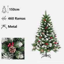 Cargar imagen en el visor de la galería, Árbol de Naviad Artificial con Bayas Rojas, Pinos y Nieve flocado Soporte Metal Para Decoracion de Navidad