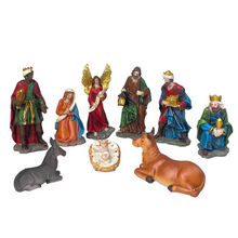 Cargar imagen en el visor de la galería, Nacimiento Resina 9 Piezas Aprox 15 cm Figuras Jesus, Maria, Jose, Reyes magos, Angel, Buey y Burro, Belen Pesebre Decoracion Navidad