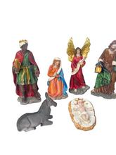 Cargar imagen en el visor de la galería, Nacimiento Resina 9 Piezas Aprox 15 cm Figuras Jesus, Maria, Jose, Reyes magos, Angel, Buey y Burro, Belen Pesebre Decoracion Navidad