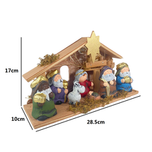 Cargar imagen en el visor de la galería, Portal Nacimiento infantil 1 LED 7 Figuras 28x10x17cm belén figuras pesebre de navidad decoración hogar, 2 modelos, envío de 1 unidad al azar