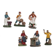 Cargar imagen en el visor de la galería, Set de 6 Figuras de Oficios en Resina para Belén (13 cm) – Personajes Tradicionales de Aldea y Pastores – Decoración Pesebre Navidad