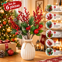 Cargar imagen en el visor de la galería, Decoración Navideña Artificial para Árbol de Navidad – Ramos Decorativos con Frutos Rojos, Flores de Pascua y Muérdago – Varias Opciones para Decorar Árbol, Centro de Mesa y Hogar