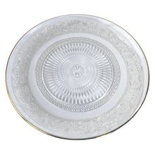 Cargar imagen en el visor de la galería, Plato deTartera Frutero de Mesa de cristal transparente con Borde de Plato Dorado y grabados geométricos para Decoración de Navidad y Uso Diarioción
