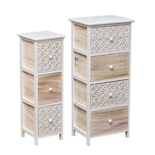 Cargar imagen en el visor de la galería, TENDANCE - Mueble Sinfonier Cajonera Madera Mdf y Paulownia Blanco color natural y blanco grabado decoración