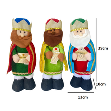 Cargar imagen en el visor de la galería, Conjunto de 3 Figuras Reyes Magos de Tela para Decoración de Navidad y el Día de Reye 13x10x39cm