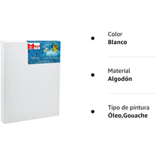 Cargar imagen en el visor de la galería, Lienzo para pintar con oleo 20x25 cm, Perfil 37mm, Pre-estirado 100% algodón, Color blanco 280grs
