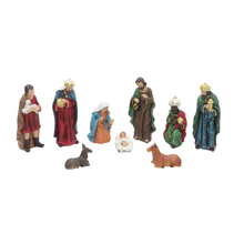Cargar imagen en el visor de la galería, Set de Belén Nacimiento de Navidad en Resina – 9 Piezas, Misterio Tradiciona – Portal de Belén con Reyes Magos, Sagrada Familia, Pastor y Animales – Multicolor