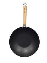 Cargar imagen en el visor de la galería, Sartén Wok 30 Cm Acero al Carbono Prensado Revestimiento Antiaderente Con Mago De Madera Válido Para Induccion todo tipo de Cocinas