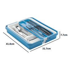Cargar imagen en el visor de la galería, Porta cubiertos Extensible Plástico, Organizador Para Cubiertos, Cubertero triple Azul Blanco, Bandeja de cubiertos - Tontarelli