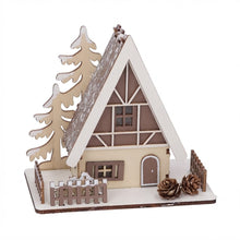 Cargar imagen en el visor de la galería, Casita Nevada de Madera con Luz LED - Decoración Navideña para Pueblo, Figura Iluminada para Interior, Pilas Incluidas