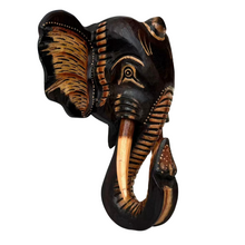 Cargar imagen en el visor de la galería, Cabeza Elefante de Pared de Madera Marrón hecho a mano decoración del hogar